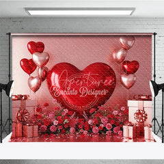 Aperturee - Aperturee 3D Giant Red Heart Backdrop Metallic Gift Boxes Red Flowers Background Valentine Day Photography Studio Prop