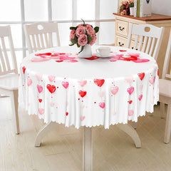 Aperturee - Aperturee 3D Hanging Red Hearts Round Tablecloth Romantic Love Pattern Table Cover Anniversary Wedding Party Decor