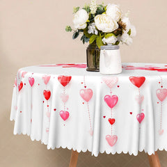 Aperturee - Aperturee 3D Hanging Red Hearts Round Tablecloth Romantic Love Pattern Table Cover Anniversary Wedding Party Decor