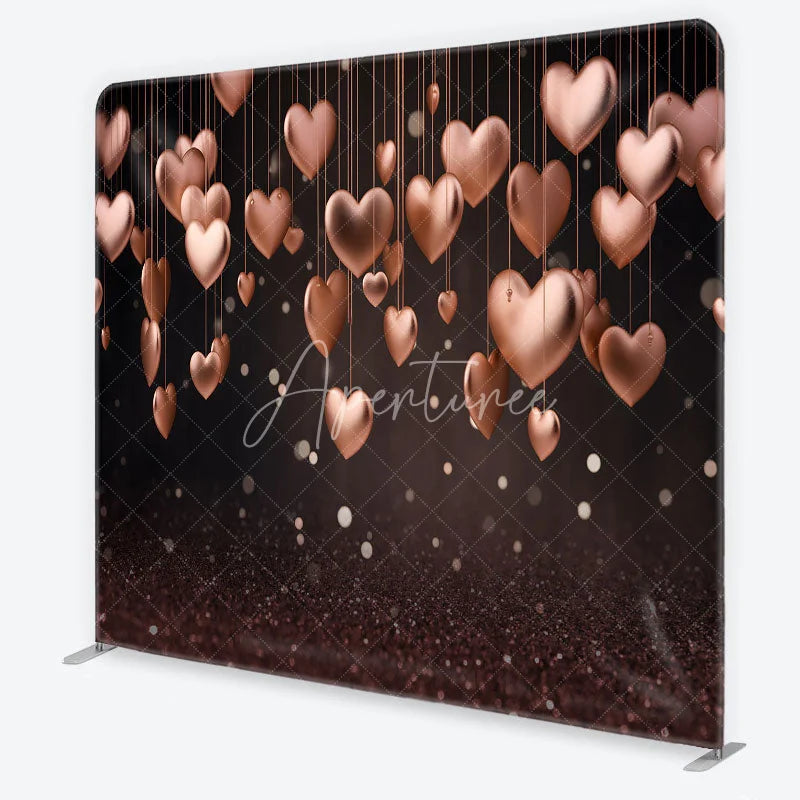 Aperturee - Aperturee 3D Hanging Rose Gold Hearts Tension Fabric Backdrop Glitter Valentine Day Romantic Photography Background