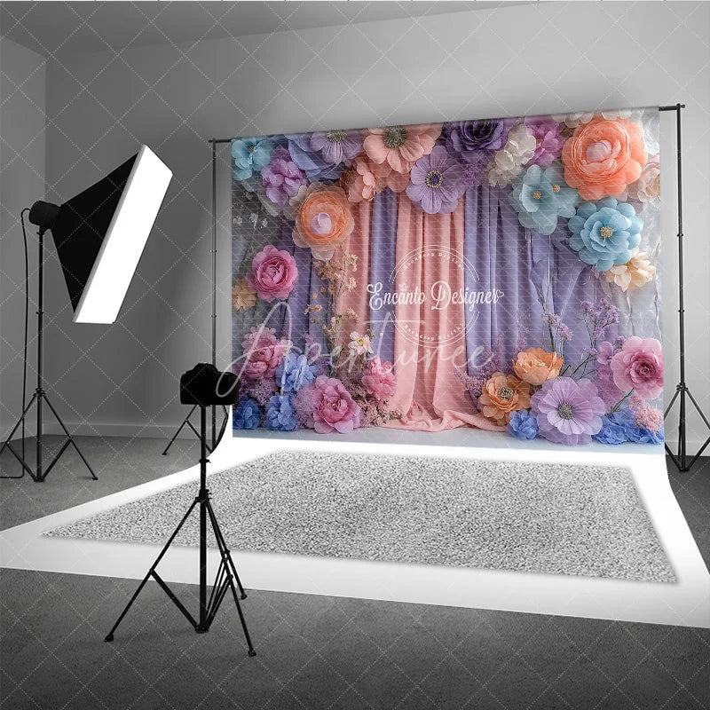 Aperturee - Aperturee 3D Paper Flower Wall Photography Backdrop Pastel Curtains for Wedding Birthday or Baby Shower Photo Booth