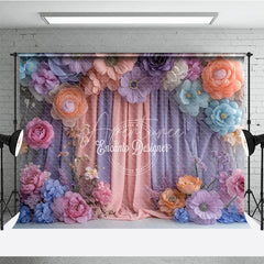 Aperturee - Aperturee 3D Paper Flower Wall Photography Backdrop Pastel Curtains for Wedding Birthday or Baby Shower Photo Booth