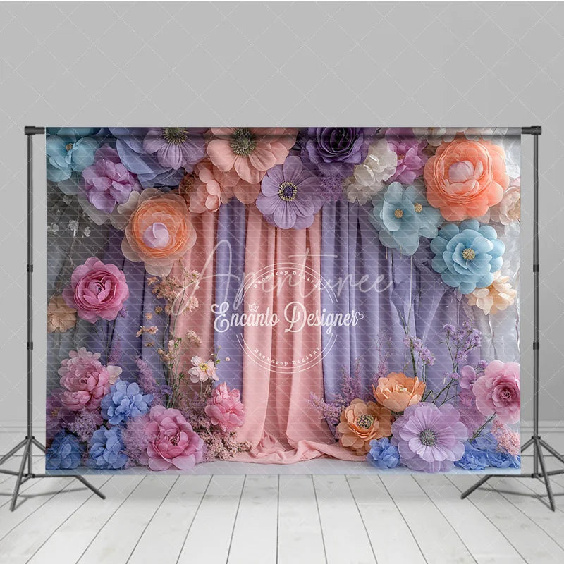 Aperturee - Aperturee 3D Paper Flower Wall Photography Backdrop Pastel Curtains for Wedding Birthday or Baby Shower Photo Booth