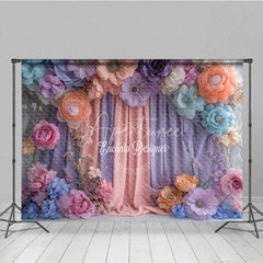 Aperturee - Aperturee 3D Paper Flower Wall Photography Backdrop Pastel Curtains for Wedding Birthday or Baby Shower Photo Booth