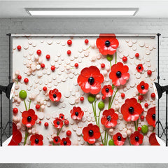 Aperturee - Aperturee 3D Red Poppy Floral Backdrop White Texture Circle Pattern Flower Art Background Artistic Photography Prop