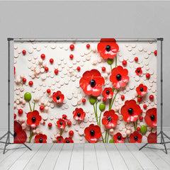 Aperturee - Aperturee 3D Red Poppy Floral Backdrop White Texture Circle Pattern Flower Art Background Artistic Photography Prop
