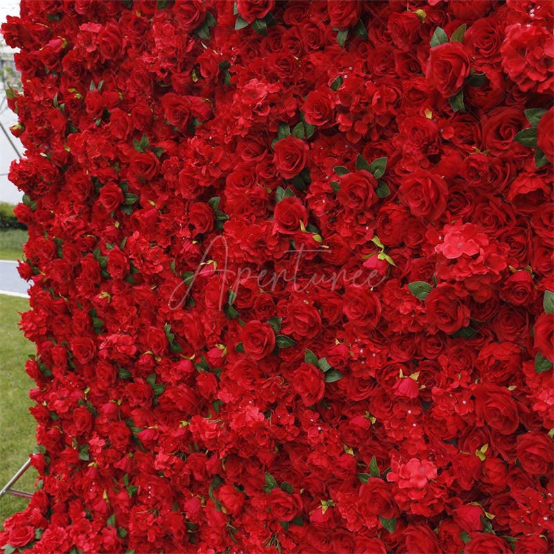 Aperturee - Aperturee 3D Red Rose Outdoor Wedding Decor Floral Backdrop