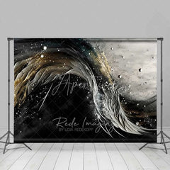 Aperturee - Aperturee 3D Textured Black and White Ribbon Abstract Backdrop Gold Dust Pearl Photography Background Artistic Party Decor