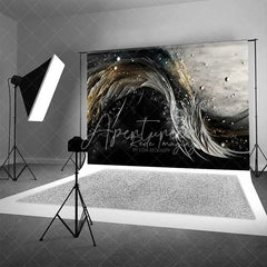 Aperturee - Aperturee 3D Textured Black and White Ribbon Abstract Backdrop Gold Dust Pearl Photography Background Artistic Party Decor