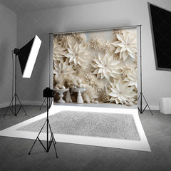 Aperturee Aperturee 3D White Paper Flowers Photography Backdrop Winter Wedding or Bridal Shower Elegant Poinsettia Wall Decor