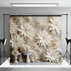 Aperturee Aperturee 3D White Paper Flowers Photography Backdrop Winter Wedding or Bridal Shower Elegant Poinsettia Wall Decor