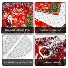 Aperturee - Aperturee 4-Piece Christmas Santa Claus Shower Curtain Set Red Xmas Tree Gift Winter Holiday Festival