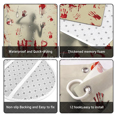 Aperturee - Aperturee 4-Piece Halloween Horror Bathroom Set Red Handprint Silhouette Spooky Help Sign Holiday Decor