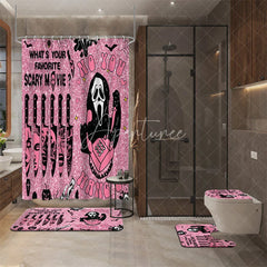 Aperturee - Aperturee 4-Piece Pink Halloween Bathroom Set Funny Movie Character No You Hang Up Spooky Ghost Decor