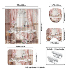 Aperturee - Aperturee 4-Piece Pink Skeleton Bathroom Set Floral Bathtub Skull Funny Spooky Cute Halloween Decor
