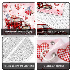 Aperturee - Aperturee 4-Piece Valentines Day Gnome Bathroom Set Red Truck Heart Love Romantic Pink Holiday Decor