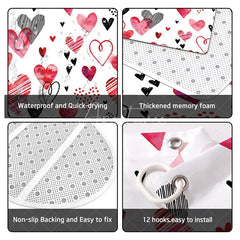Aperturee - Aperturee 4-Piece Valentines Day Heart Shower Curtain Set Watercolor Red Pink Love Art Cute Romantic