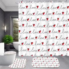 Aperturee - Aperturee 4-Piece Valentines Day Love Bathroom Set Red Heart Script Line Minimalist Romantic Decor