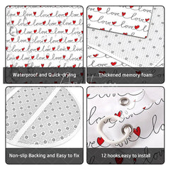 Aperturee - Aperturee 4-Piece Valentines Day Love Bathroom Set Red Heart Script Line Minimalist Romantic Decor