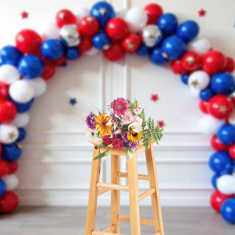 Aperturee - Aperturee 4th Balloons Arched Birthday Cake Smash Backdrop