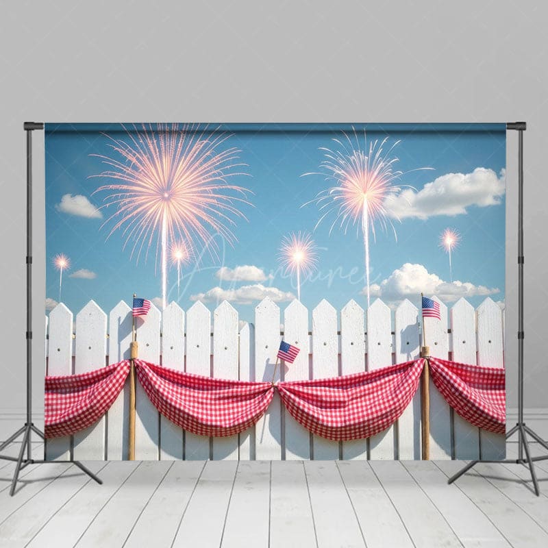 Aperturee - Aperturee 4th Of July White Fence Celebration Holiday Backdrop