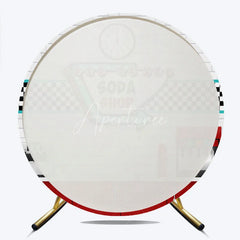 Aperturee - Aperturee 50s Diner Soda Shop Round Backdrop Retro Restaurant White Brick and Checkered Party Background