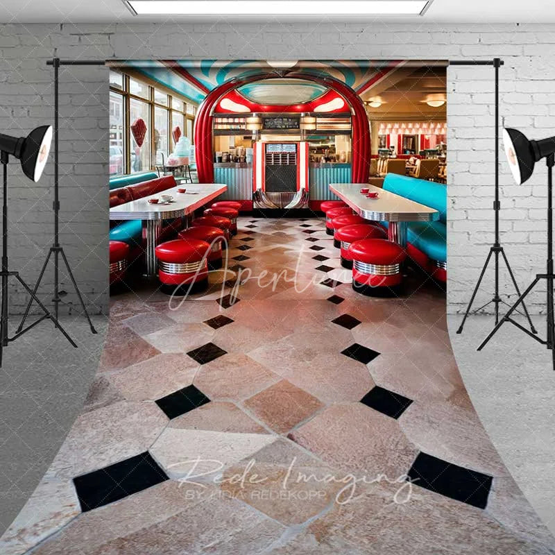50s Retro Diner Sweep Backdrop, Checkerboard Tile Floor Photography ...