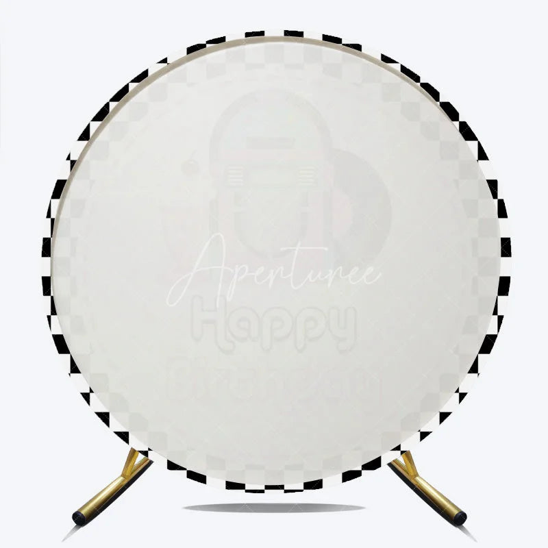 Aperturee - Aperturee 50s Rock and Roll Jukebox Round Backdrop Retro Milkshake and Record Happy Birthday Party Decoration