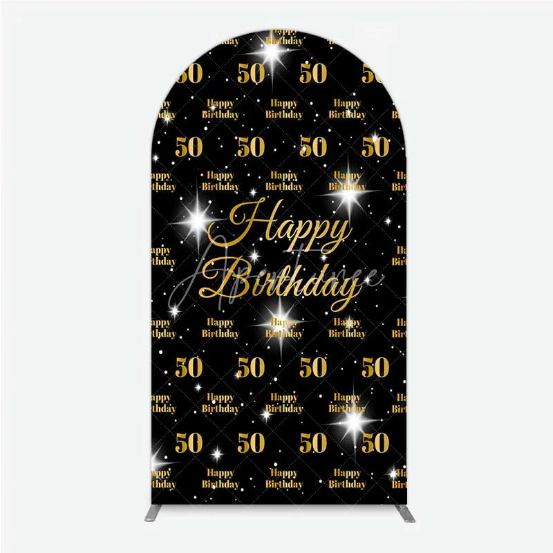 Aperturee - Aperturee 50th Birthday Arch Backdrop Black and Gold Step and Repeat Pattern Decoration