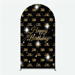 Aperturee - Aperturee 50th Birthday Arch Backdrop Black and Gold Step and Repeat Pattern Decoration