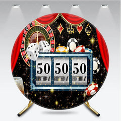 Aperturee - Aperturee 50th Birthday Round Backdrop Casino Las Vegas Slot Machine Red Curtain Party