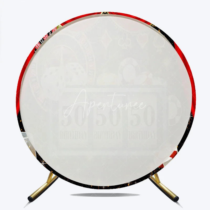 Aperturee - Aperturee 50th Birthday Round Backdrop Casino Las Vegas Slot Machine Red Curtain Party