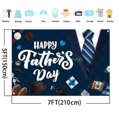 Aperturee - (7 Day Delivery)Aperturee Blue Tie Happy Father’s Day Backdrop for Festive Decor