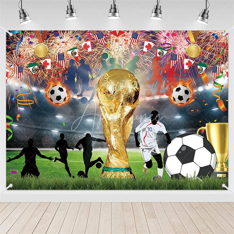 Aperturee - (7 Day Delivery)Aperturee Golden Trophy and Football Celebration Holiday Backdrop