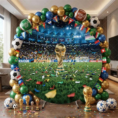 Aperturee - (7 Day Delivery)Aperturee Golden Trophy Soccer Stadium Round Backdrop Celebration Sports Party Decor