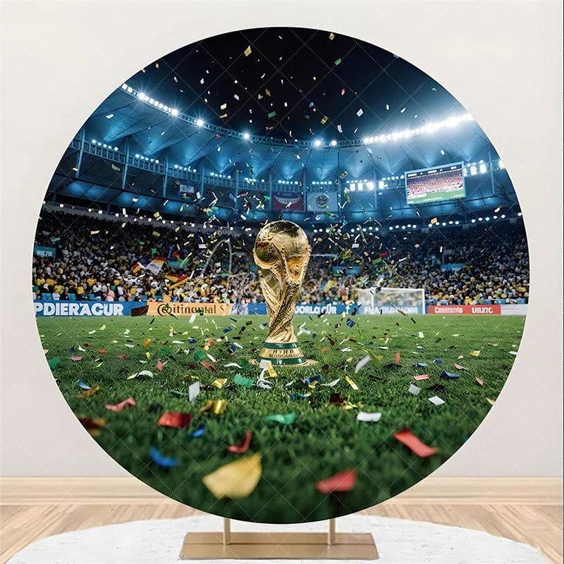 Aperturee - (7 Day Delivery)Aperturee Golden Trophy Soccer Stadium Round Backdrop Celebration Sports Party Decor