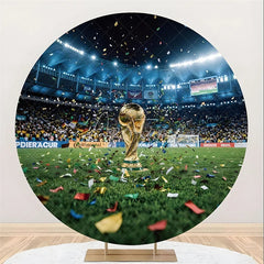 Aperturee - (7 Day Delivery)Aperturee Golden Trophy Soccer Stadium Round Backdrop Celebration Sports Party Decor