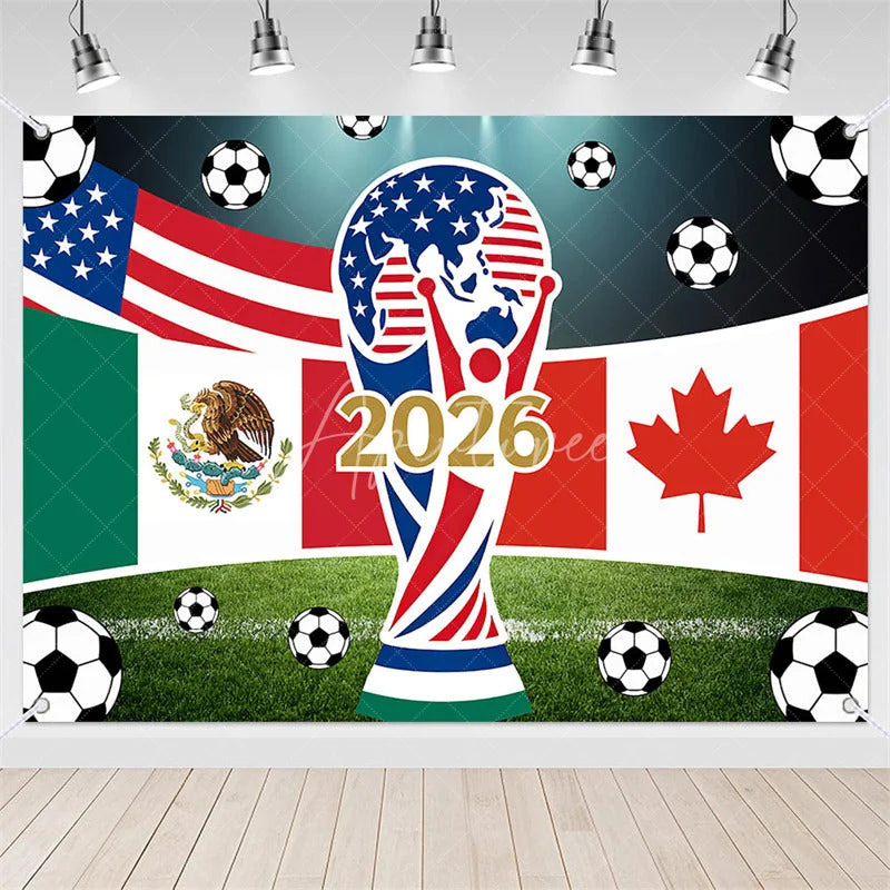 Aperturee - (7 Day Delivery)Aperturee USA Mexico Canada Flags and Soccer Balls 2026 International Football Celebration Backdrop