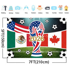 Aperturee - (7 Day Delivery)Aperturee USA Mexico Canada Flags and Soccer Balls 2026 International Football Celebration Backdrop