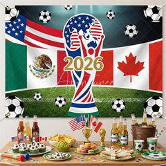 Aperturee - (7 Day Delivery)Aperturee USA Mexico Canada Flags and Soccer Balls 2026 International Football Celebration Backdrop
