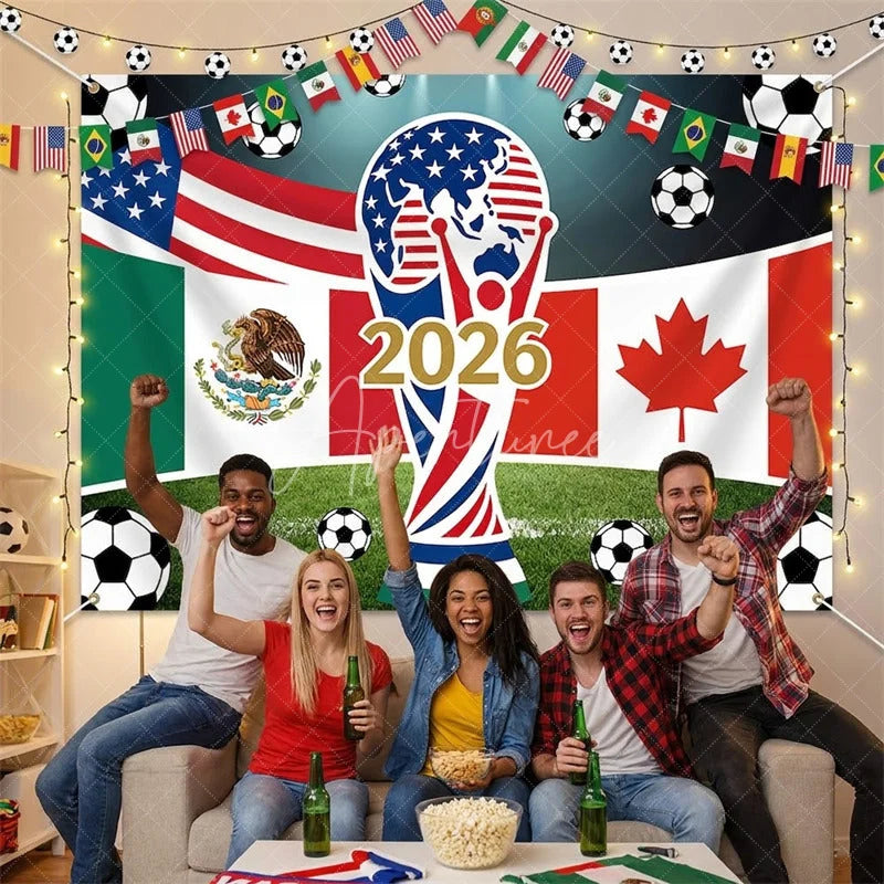 Aperturee - (7 Day Delivery)Aperturee USA Mexico Canada Flags and Soccer Balls 2026 International Football Celebration Backdrop