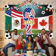 Aperturee - (7 Day Delivery)Aperturee USA Mexico Canada Flags and Soccer Balls 2026 International Football Celebration Backdrop