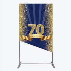 Aperturee - Aperturee 70th Happy Birthday Rectangle Backdrop Navy Blue and Gold Glitter Sparkle Birthday Party Celebration Background
