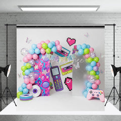 Aperturee - Aperturee 90s Retro Nostalgia Arch Backdrop Cassette and Game Controller for Birthday Party