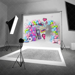 Aperturee - Aperturee 90s Retro Nostalgia Arch Backdrop Cassette and Game Controller for Birthday Party