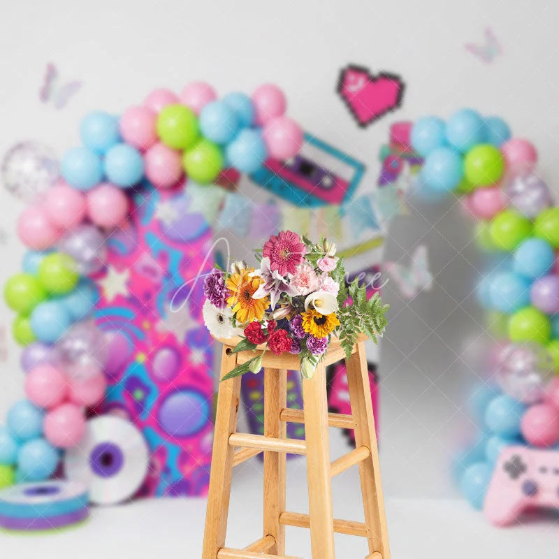 Aperturee - Aperturee 90s Retro Nostalgia Arch Backdrop Cassette and Game Controller for Birthday Party