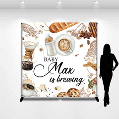 Aperturee Aperturee A Baby is Brewing Custom Backdrop Coffee and Croissant Themed Baby Shower Personalized Cafe Welcome Sign Decor