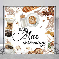Aperturee Aperturee A Baby is Brewing Custom Backdrop Coffee and Croissant Themed Baby Shower Personalized Cafe Welcome Sign Decor