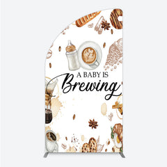 Aperturee Aperturee A Baby is Brewing Half Moon Arch Backdrop Coffee and Croissant Themed Baby Shower Fun Cafe Welcome Sign Photo Prop Decor