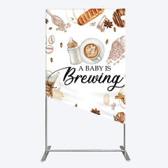 Aperturee Aperturee A Baby is Brewing Rectangle Backdrop Coffee and Croissant Themed Baby Shower Fun Cafe Welcome Sign Photo Prop Decor